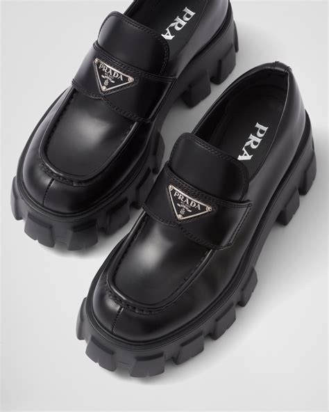 prada monolith leather loafers|Prada buckle loafer.